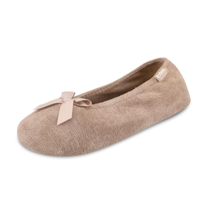 Isotoner® Ladies Terry Ballerina Slipper Light Brown Extra Image 2